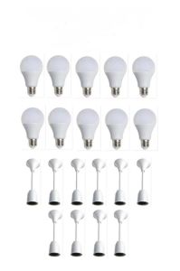 Muhafazalı Porselen Asma Duy Takımı 10w Led Ampül 10lu Set Paket