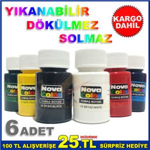 YIKANABİLİR SOLMAZ DÖKÜLMEZ 6 FARKLI RENKTE NOVA KUMAŞ BOYASI-3