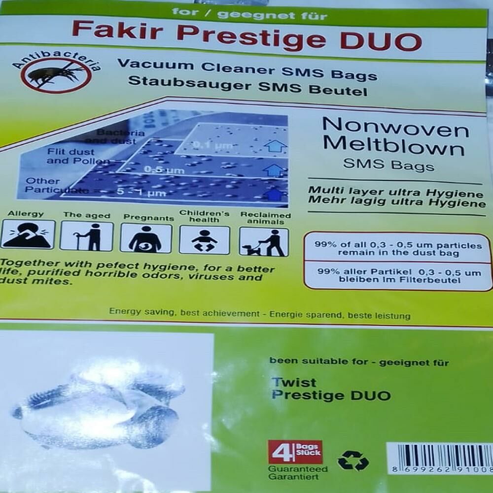 Abnturk  Özel Üretim 10 Adet FAKİR PRESTİGE DUO Süpürge Toz Torbası Sıfır Düzeyinde 3 Kat Elyaf
