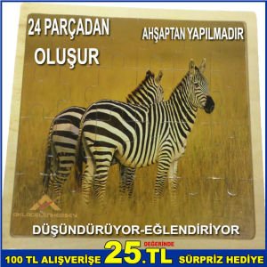 24 PARÇADAN OLUŞAN ÇOCUKLARIN GÜZEL ZAMAN GEÇİREBİLECEĞİ EĞLENCELİ ZEBRA FİGÜRLÜ AHŞAP PUZZLE