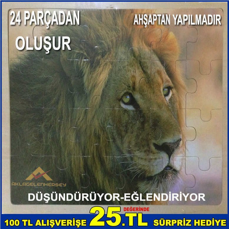 24 PARÇADAN OLUŞAN ÇOCUKLARIN GÜZEL ZAMAN GEÇİREBİLECEĞİ EĞLENCELİ ASLAN FİGÜRLÜ AHŞAP PUZZLE