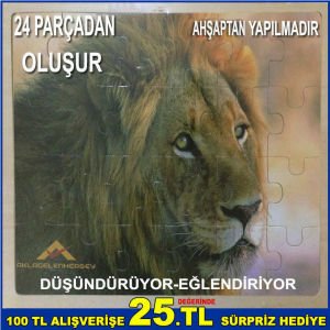 24 PARÇADAN OLUŞAN ÇOCUKLARIN GÜZEL ZAMAN GEÇİREBİLECEĞİ EĞLENCELİ ASLAN FİGÜRLÜ AHŞAP PUZZLE