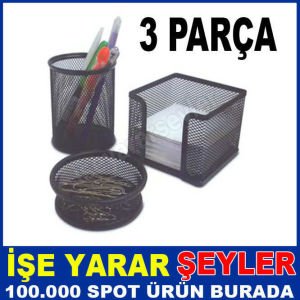 3 PCS METAL PERFORE  KALEMLİK NOTLUK OFİS SETİ