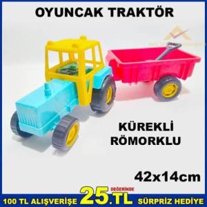 42cm OYUNCAK PLASTİK KÜREKLİ RÖMORKLU TRAKTÖR