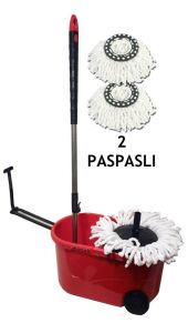 2 Paspaslı Dönerli Mop Çekçekli Tekerlekli Büyük Kova Otomatik Mikrofiber Temizlik Yeni Nesil Paspas