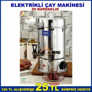 TERMOSTATLI ISI KONTROLLÜ İKAZ LAMBA GÖSTERGELİ 60 BARDAKLIK ÇAY MAKİNESİ