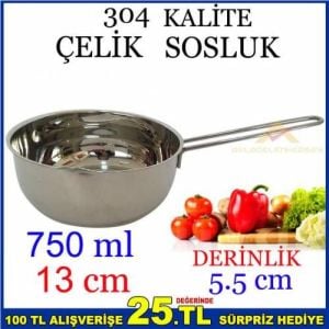 304 KALİTE PASLANMAZ ÇELİK 13 CM 750 ML SOSLUK