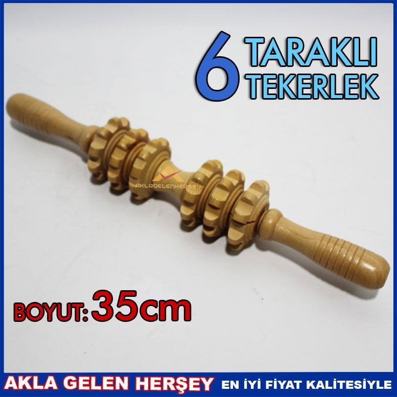 6 TEKERLEKLİ TIRTIKLI 35cm AHŞAP MASAJ SOPASI