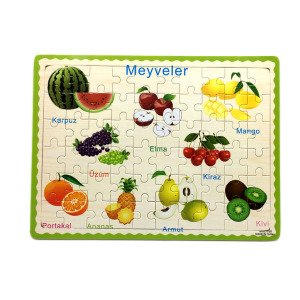60 Parçadan Oluşan Meyveleri Öğreten Ahşap Eğitici Çocuk Puzzle