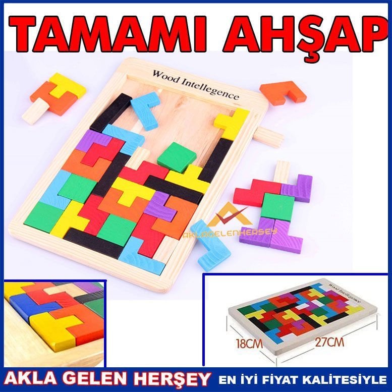 42 PARÇA RENKLİ 27x18cm TAMAMI AHŞAP TETRİS