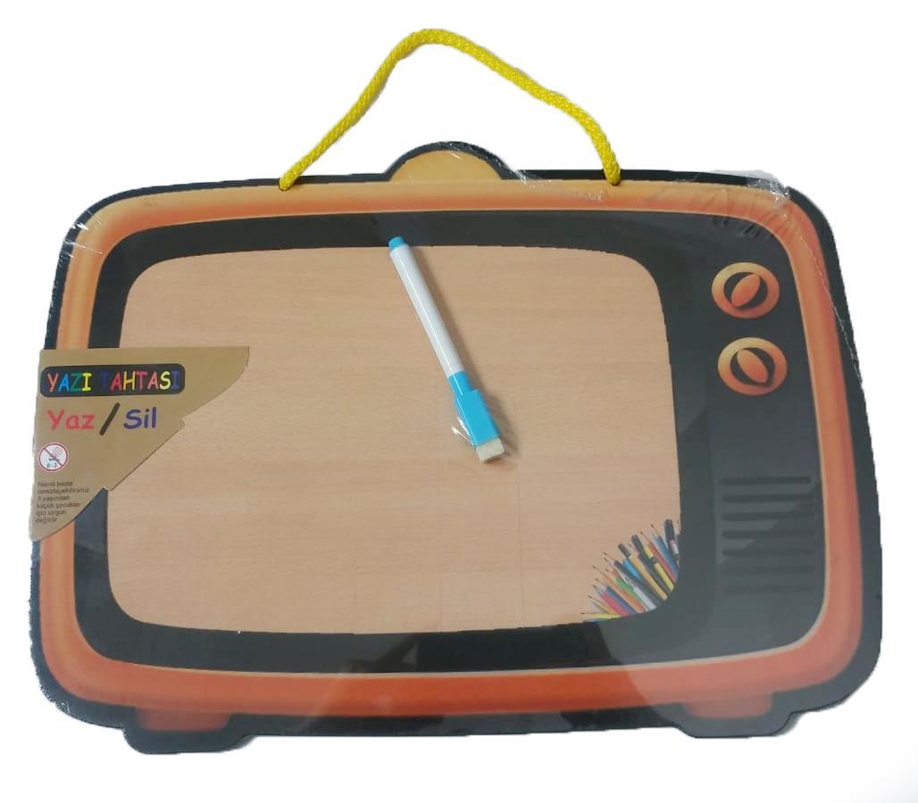 Nostalji Televizyon Sitili Ön Yüzü Ahşap Yazı Tahtası Arka Yüzü Boyama Aktivitesi