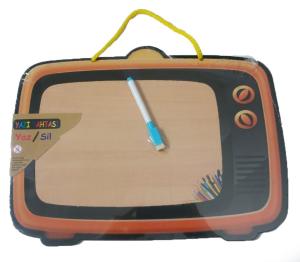 Nostalji Televizyon Sitili Ön Yüzü Ahşap Yazı Tahtası Arka Yüzü Boyama Aktivitesi