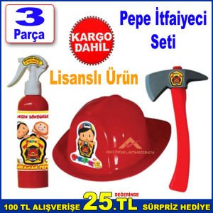 Pepe Lisanslı Ürün İtfaiyeci Seti Eğlenerek Öğreneceği 3 Parça İtfaiye Set Plastik Şapka,Balta,Tüp