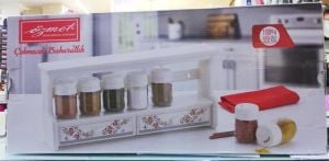 Özmet  Çiçekli Çekmeceli Raflı 7''li  Duvara monte Baharatlık Seti  Code-031