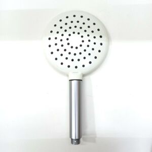 Beyaz Krom Saplı Fonksiyonsuz Yuvarlak El Duşu Fıskiye 15 cm Çap, 14 cm Sap Uzunluğu