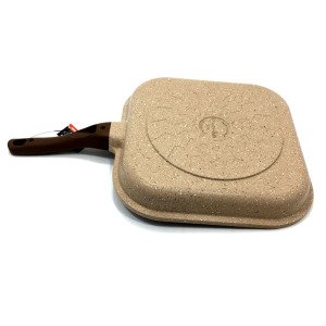 Döküm Granit Kare Grill Tava 28x28cm Özel Tabanlı Izgara Tavası ThermoAD Granit Döküm Tava