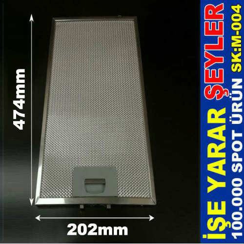 202x474mm ANKASTRE SÜRGÜLÜ ASPİRATÖR ALÜMİNYUM FİLTRESİ ALÜMİNYUM KARTUŞ FİLTRE