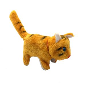 Pille Çalışan Miyavlayan Sesli Işıklı Yürüyen Oyuncak Peluş Kedi