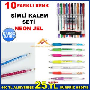 10 FARKLI RENK PENSAN SİMLİ NEON JEL KALEM SETİ-3