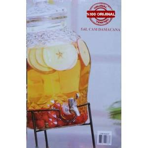 Metal Ferforje Ayaklı Musluklu Cam Damacana,Kabartma Desen Cam Sebil 5.6 L Musluklu Cam Damacana