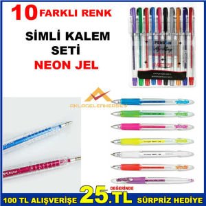 10 FARKLI RENK PENSAN SİMLİ NEON JEL KALEM SETİ-3