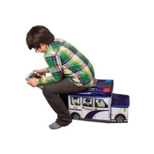 School Bus Mavi 55x25x30 Oturaklı Katlanır Kumaş Oyuncak Kutusu Okul Otobüsü Kapaklı Oyuncak Sepeti