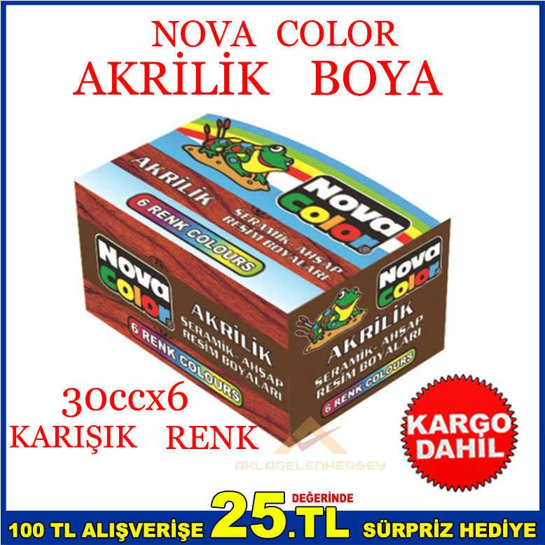 NOVACOLOR 6RENK AKRİLİK SERAMİK AHŞAP CAM BOYASI-3