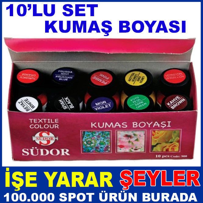 SÜDOR 25ml 1 KUTUDA 10 FARKLI RENK KUMAŞ BOYASI