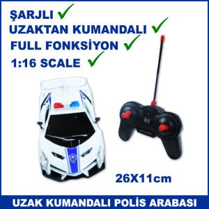 Uzaktan Kumandalı Full Fonksiyonlu 1-16 Scale Sarj Edilebilir  Polis Arabası