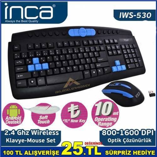 İnca Android Destekli 10mt Çalışma Uzaklığı Usb Girişli Kablosuz Multimedia Klavye Ve Mouse