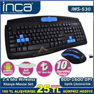 İnca Android Destekli 10mt Çalışma Uzaklığı Usb Girişli Kablosuz Multimedia Klavye Ve Mouse