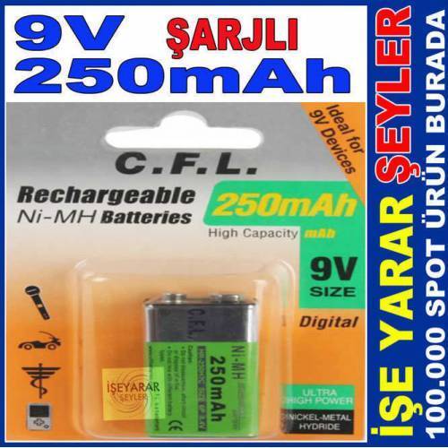 Cfl 250mah 9v Ni-Mh Yassı Şarjlı Pil