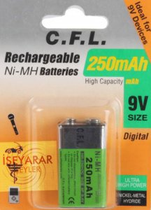 Cfl 250mah 9v Ni-Mh Yassı Şarjlı Pil