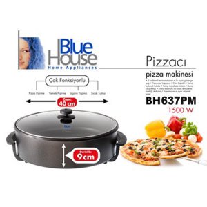 Bluehouse Granit İç Yuzeyli Elektrikli Pizza Tenceresi 1500Watt Cam Kapaklı Elektrikli Tencere