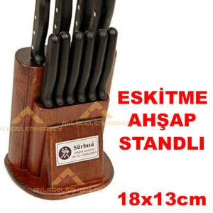 Özel Ahşap Takozlu 10lu Set Orijinal Sürbisa Bıçak Seti Pimli Seri Özel Dövme Çelik Biçak Seti