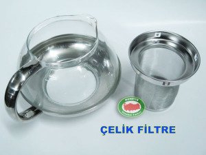 Çelik Muhafazali Cam Demlik, Çay Makinalari İçin Çelik Filtreli Cam Demlik Çaydanlik Üstü Cam Demlik
