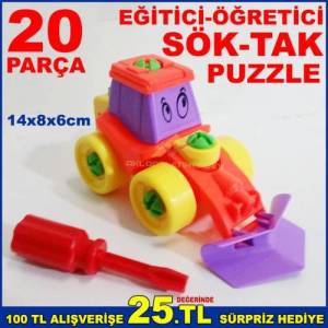 Çocuklara Eğitici Öğretici Söktak Puzzle 20pç Sökülüp Parçalanan Ve Toplanan Oyuncak İş Makinesi