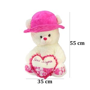 Seni Seviyorum Kalpli Şapkalı Ayı Peluş Oyuncak 55 cm