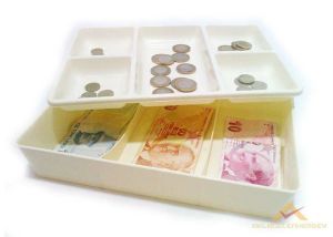 Kasa İçi Kullanışlı Para Kutusu 20x27cm Çift Üniteli 5 Bölme Çekmece İçi Bozuk Ve Kağıt Para Kutusu