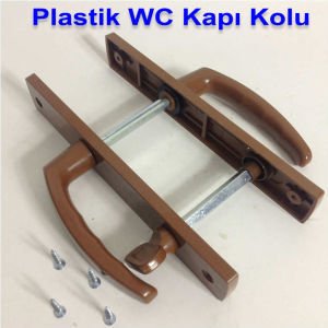 2 Adet Kaliteli Sert Plastik Kilitli PVC Kaplama WC Kapı Kolu Seti Kahverengi WC Kapı Kolu