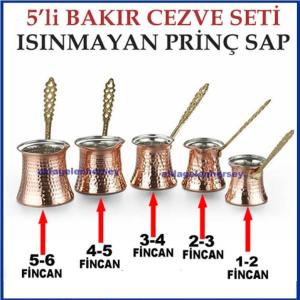 5'li Set Isınmayan Prinç Saplı %100 Bakır Cezve Seti,Küçükten Büyüğe 5 Adet Bakır Kahve Cezvesi