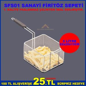 Büfe restaurant tipi 5LT fritöz sepeti 22x20x13cm SFS01 SANAYİ FRİTÖZ SEPETİ PASLANMAZ TELDEN ÜRETİM