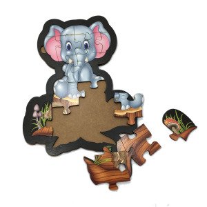 15 Parça Sevimli Fil Desenli ve Hikayeli Ahşap Çocuk Puzzle