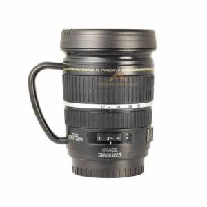 Kamera Lens Görünümlü Metal İç Yüzeyli Kapaklı Mug Lens 17-55 Mm