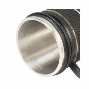 Kamera Lens Görünümlü Metal İç Yüzeyli Kapaklı Mug Lens 17-55 Mm