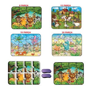 4 Puzzle Arada Toplam 60 Parça Hayvanlar Puzzle Zeka Gelişimine Yardımcı Orjinal  Çocuk Puzzle