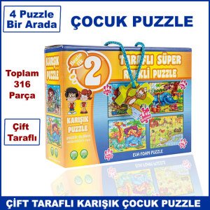 4 Puzzle Bir Arada Toplam 316 Parça Karışık Puzzle Zeka Gelişimine Yardımcı Orjinal Çocuk Puzzle