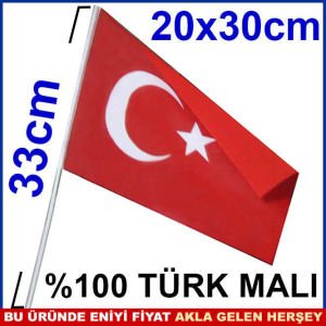 20x30cm EN KALİTELİ KUMAŞ SOPALI TÜRK BAYRAĞI