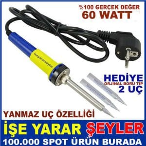 2 Yedek Uç Hediyeli 60W İnce Kalem Havya Lehim Makinesi,Topraklı Fiş Yapısı 1.Kalite üründür