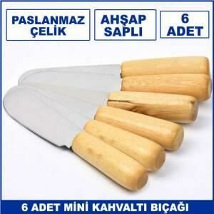 6'lı Paslanmaz Çelik Ahşap Saplı Peynir, Tereyağ, Bal, Reçel Sürme Bıçağı - Mini Kahvaltı Bıçağı
